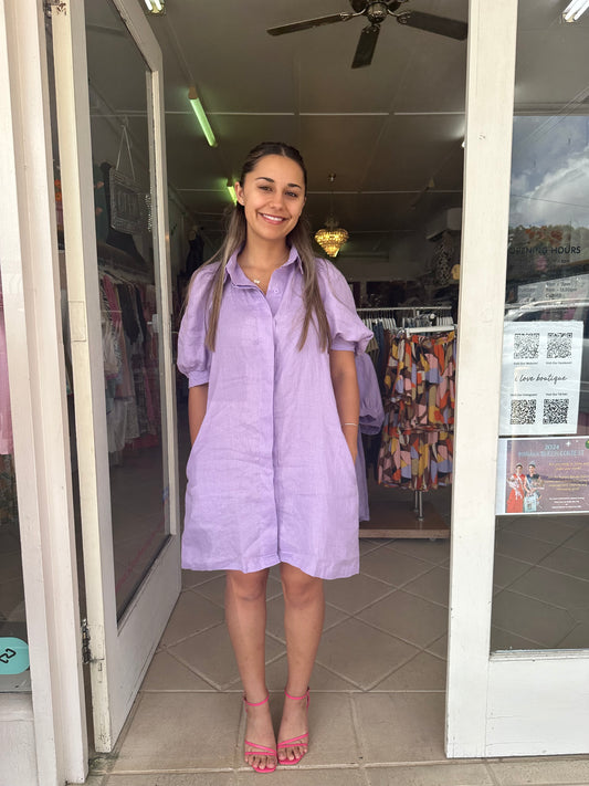 Adi Dress - Purple Linen