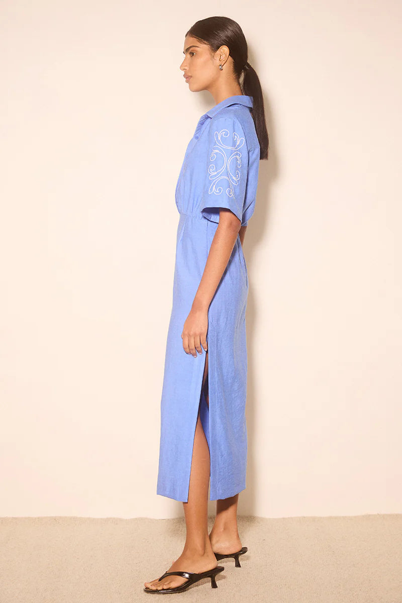 Zahra Embroided Midi Dress Oasis Blue
