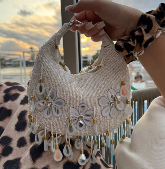 Embellish Flower Tassel Mini Bag