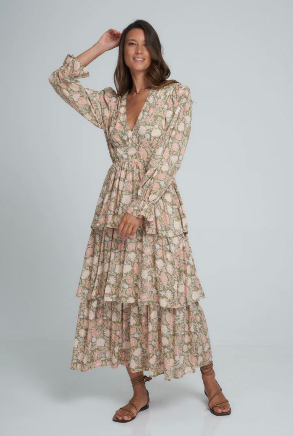 Regina Dress - Rajasthan Peach/Khaki