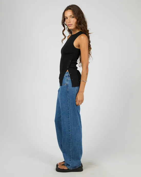 Ollie Button Down Knit Tank - Black