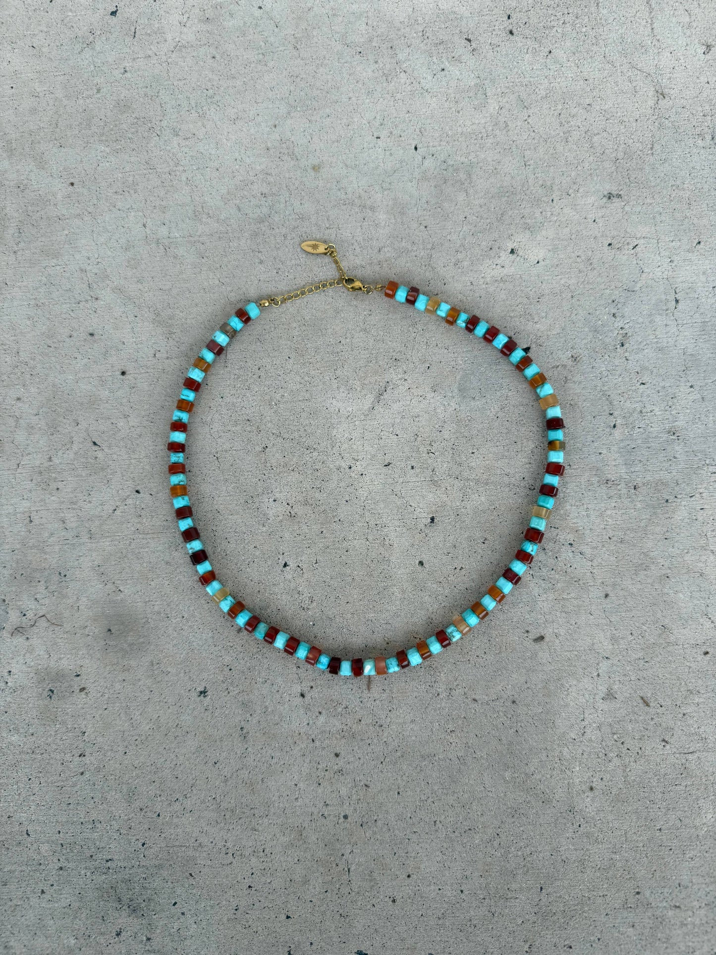 Turquoise and Red Aventurine Beaded Necklace: Default Title