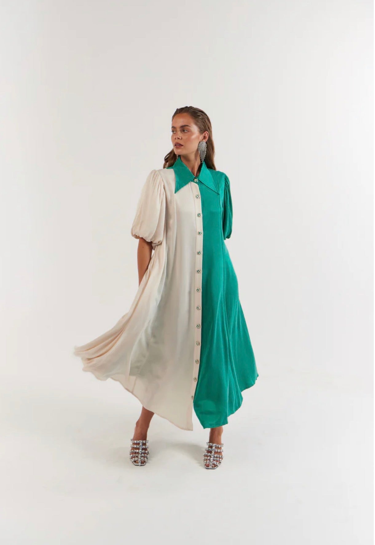 Peyton Midi Dress Emerald Ivory