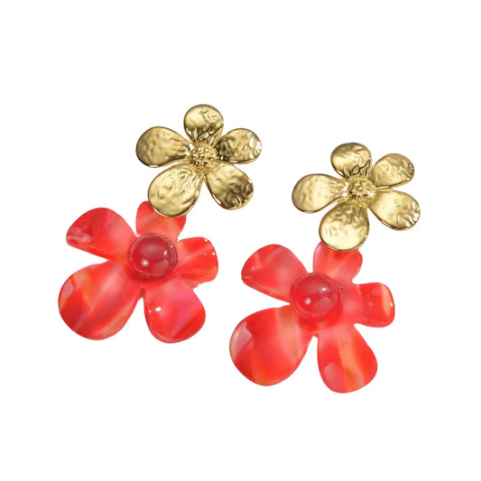 Greta Flower Statement Earrings, Red