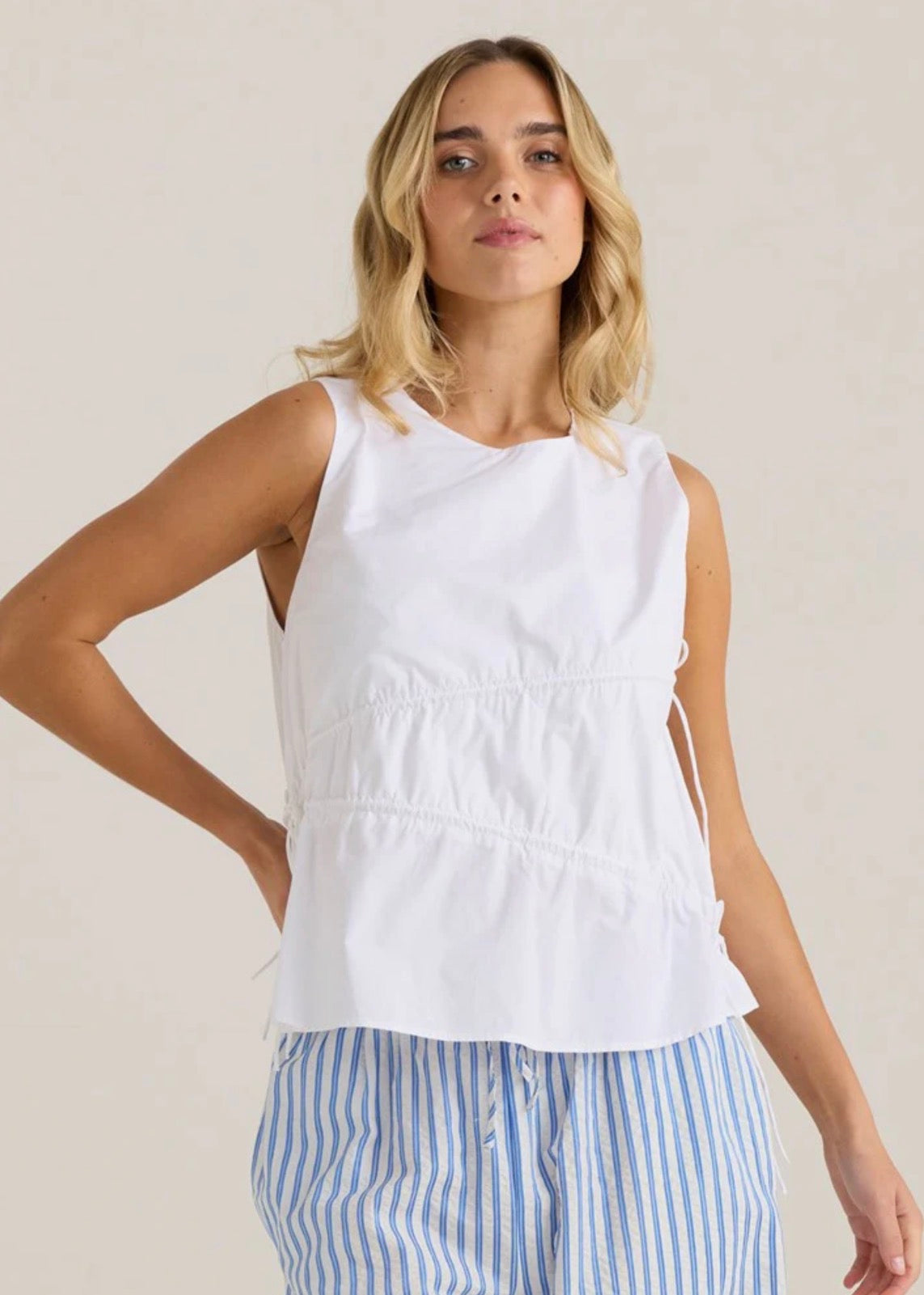 Elin Gathered Tie Top - White