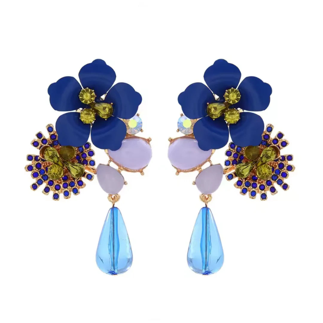 Alexis Flower Statement Earrings - Blue
