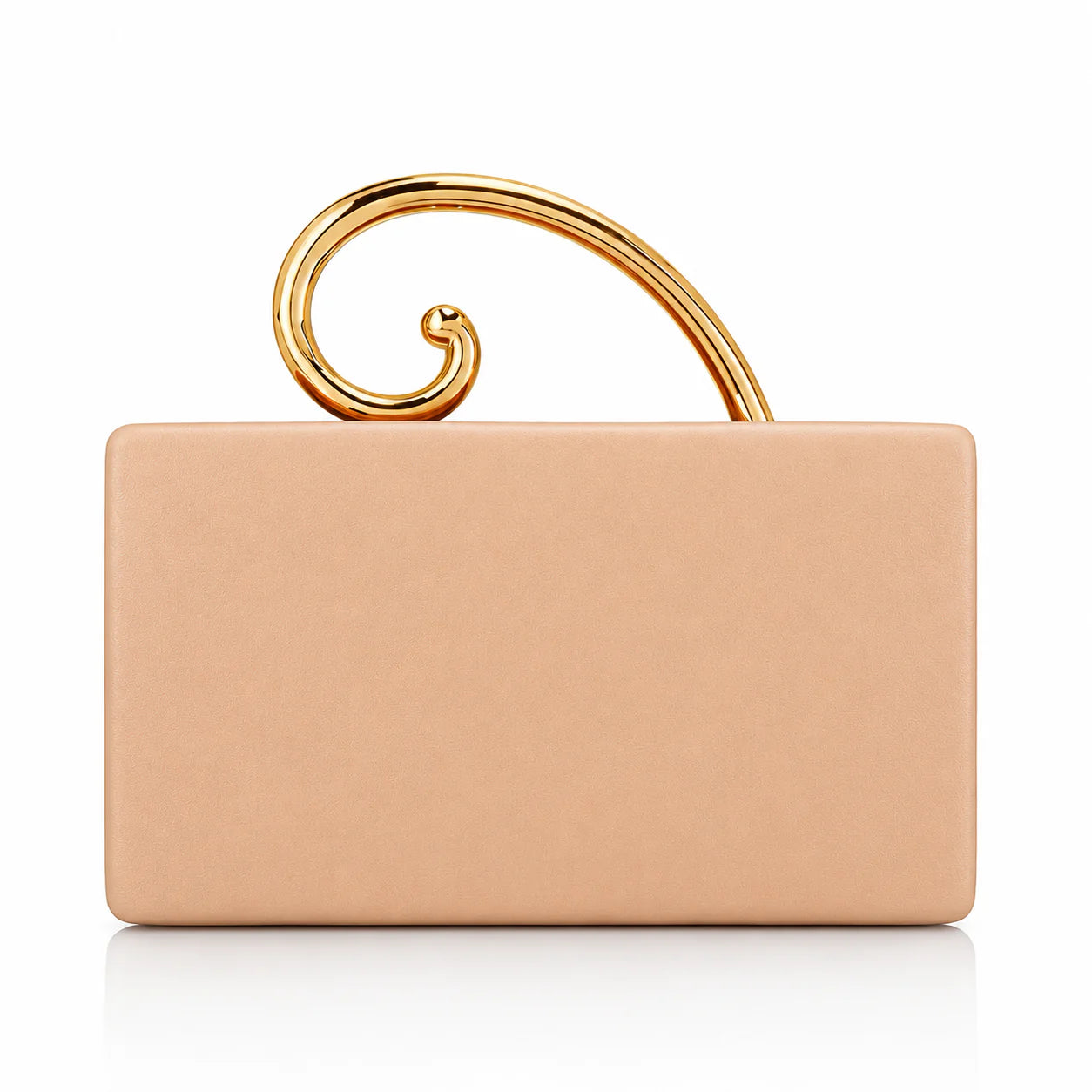 Beige Smooth Clutch with Gold Top Handle