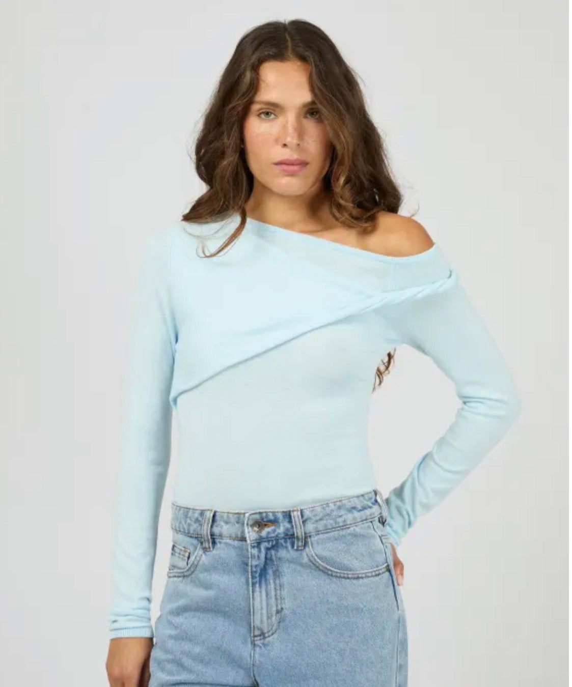 ASHTON KNIT LAYERED L/S TOP - Light Blue