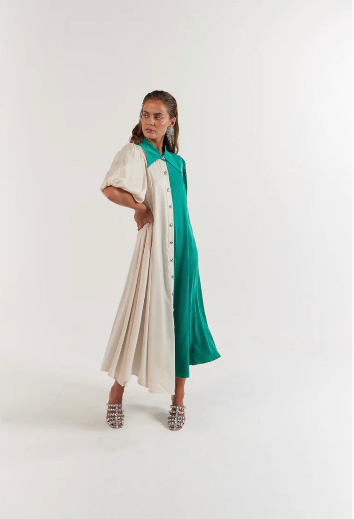 Peyton Midi Dress Emerald Ivory