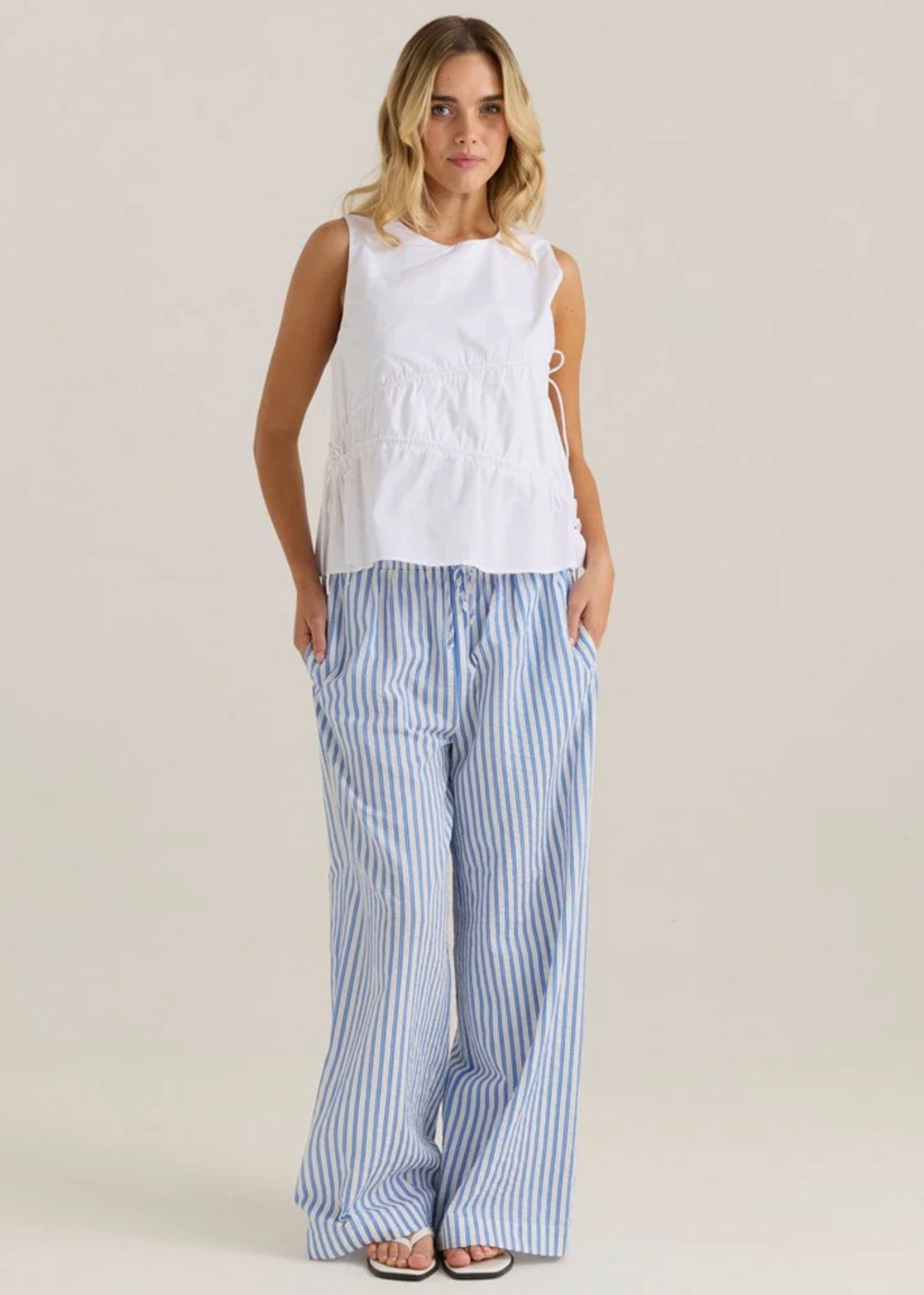 Elin Gathered Tie Top - White