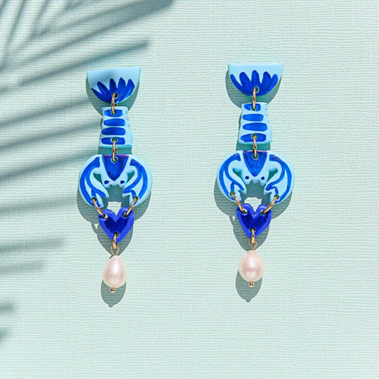 Blue Lobster Hearts Earrings