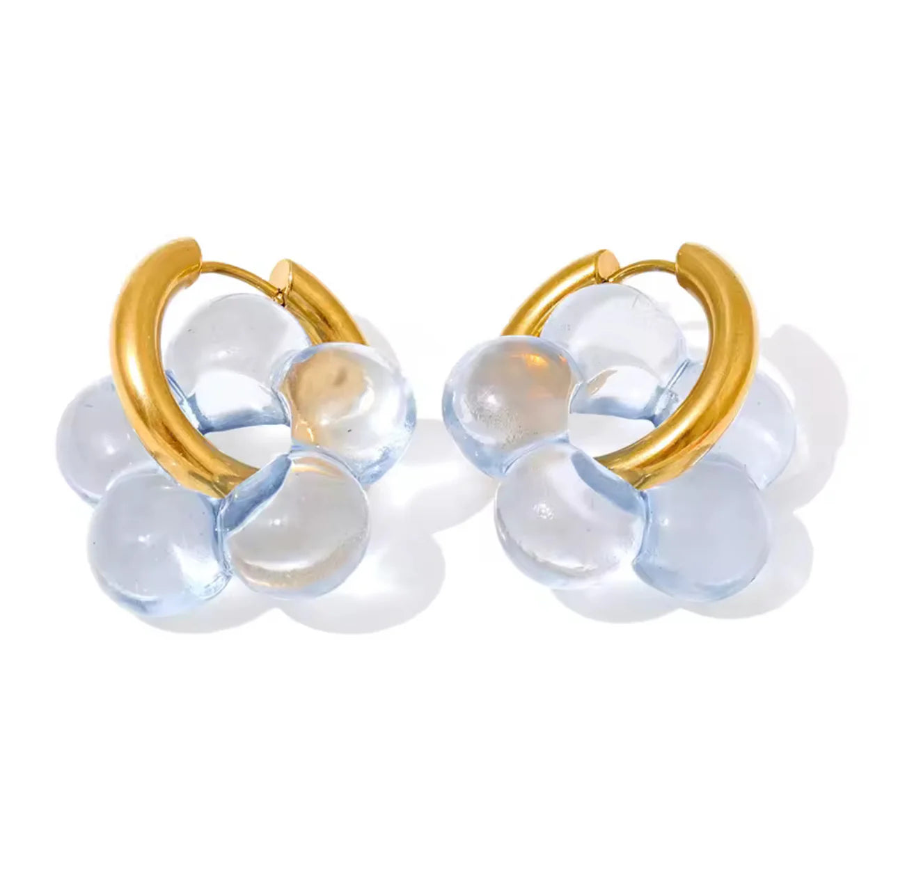 Birdie Hoop Earrings with Flower Details, Blue