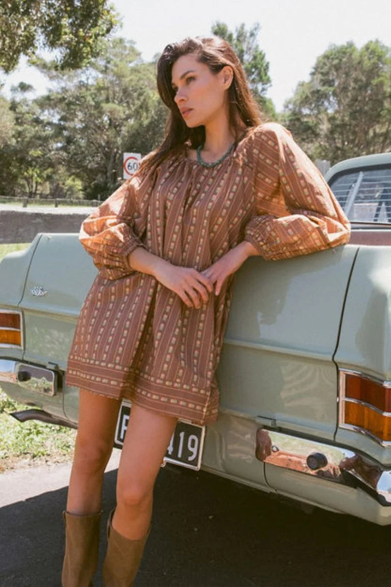 DELILAH MINI DRESS - WALNUT