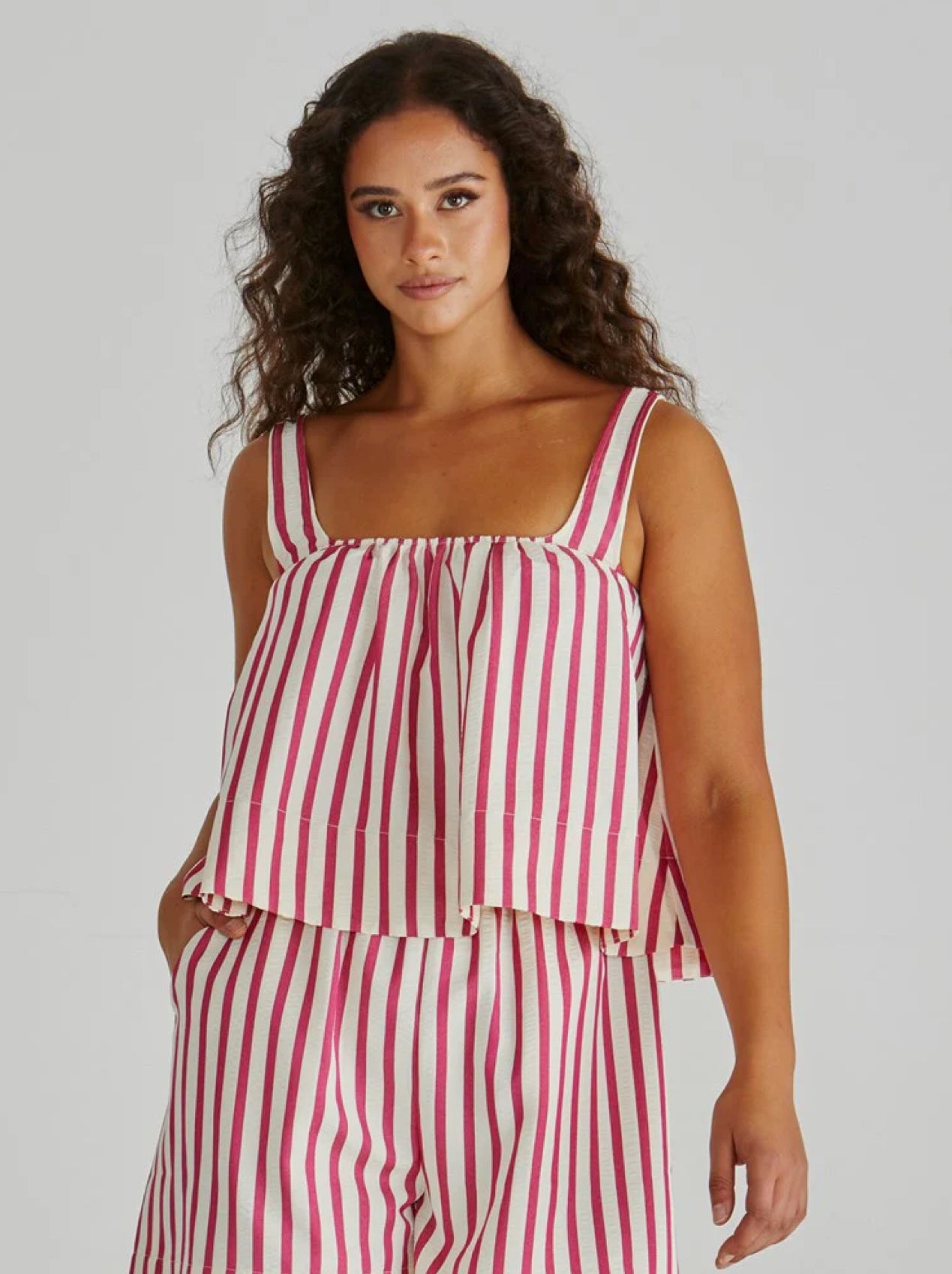 HENRI BABY DOLL TOP - PINK STRIPE
