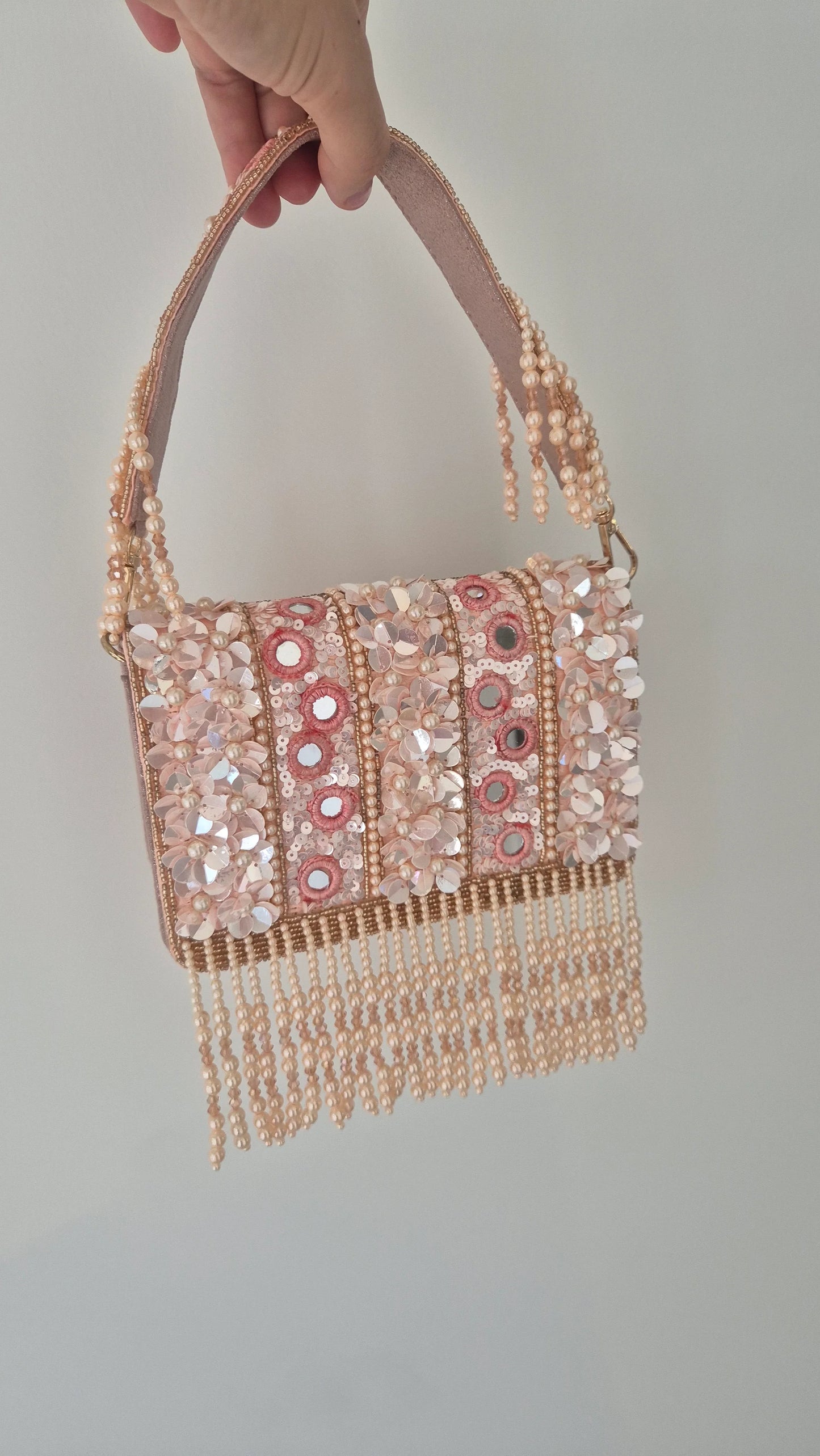 Handbag Pink Pearl Flower Sequin Beaded Bag