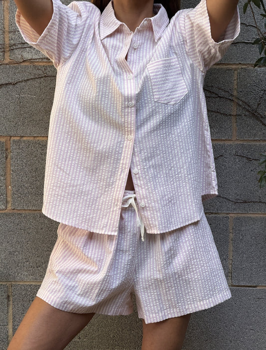 Indie PJ Set - White Pink Stripe