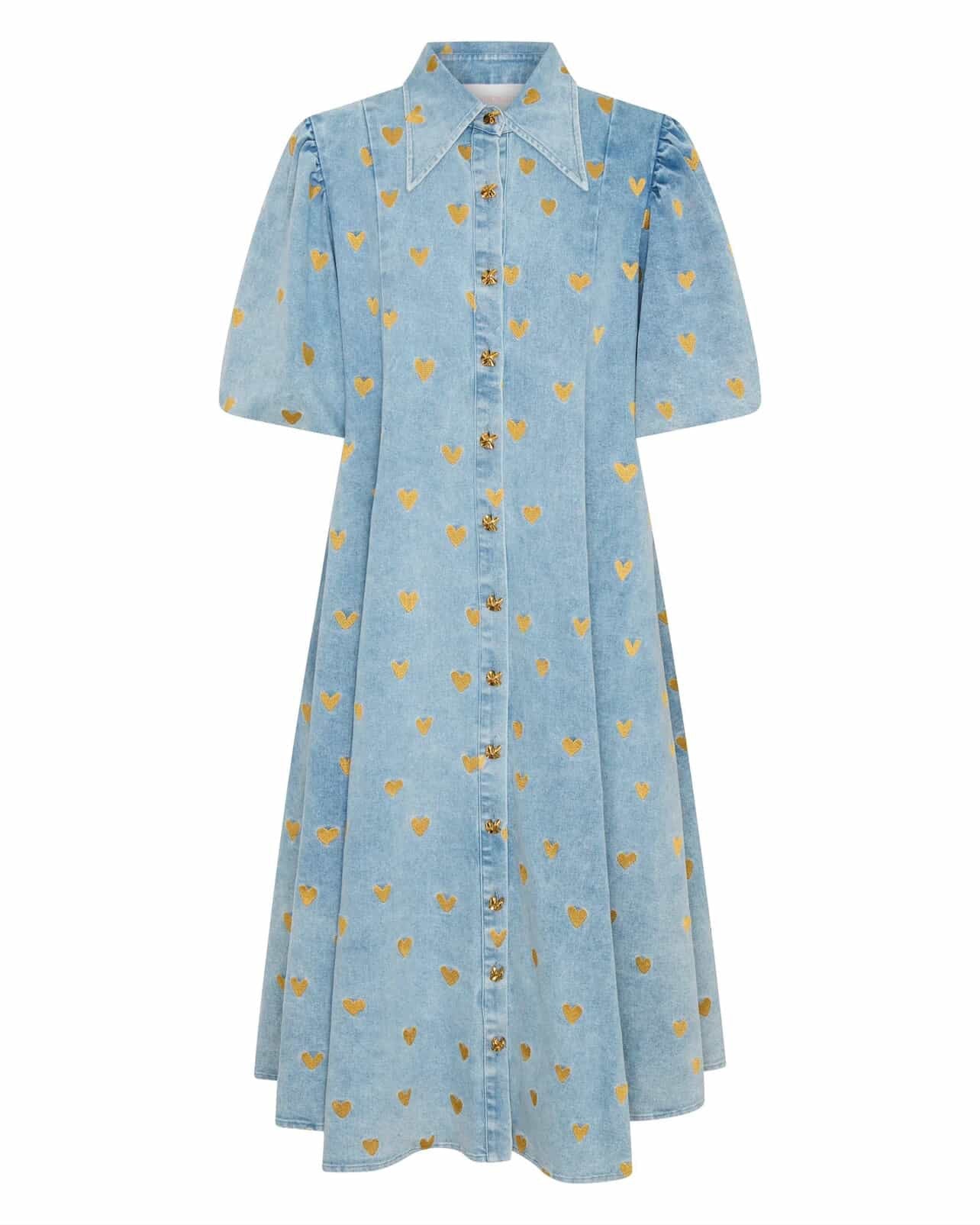 Peyton Midi Dress - Denim Hearts