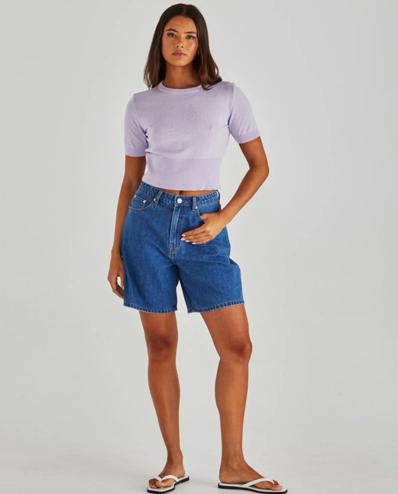 SABINE DENIM SHORTS - MID BLUE WASH