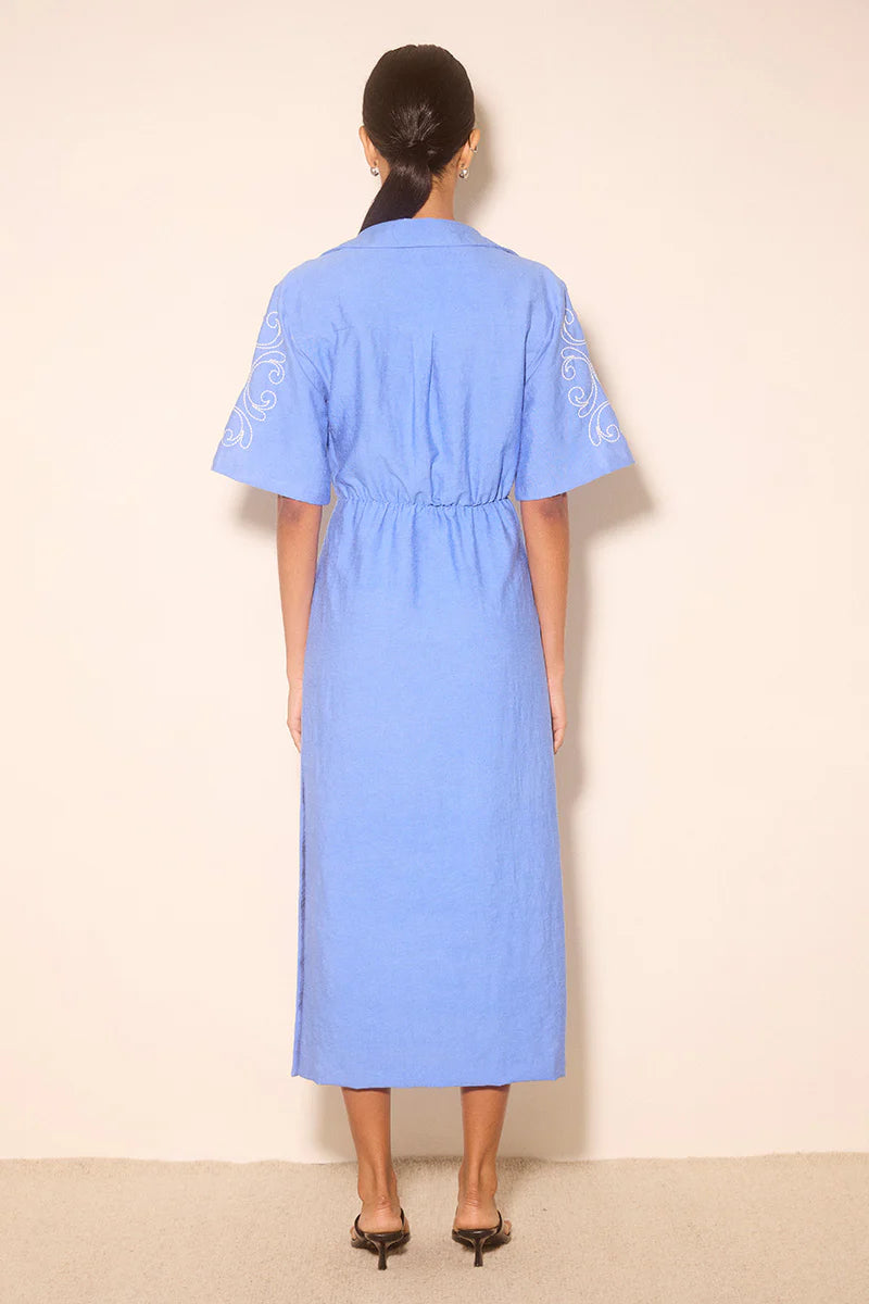 Zahra Embroided Midi Dress Oasis Blue