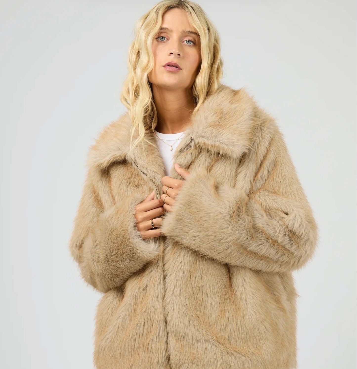 SABLE FAUX FUR ZIP COAT MULTICOLOURED