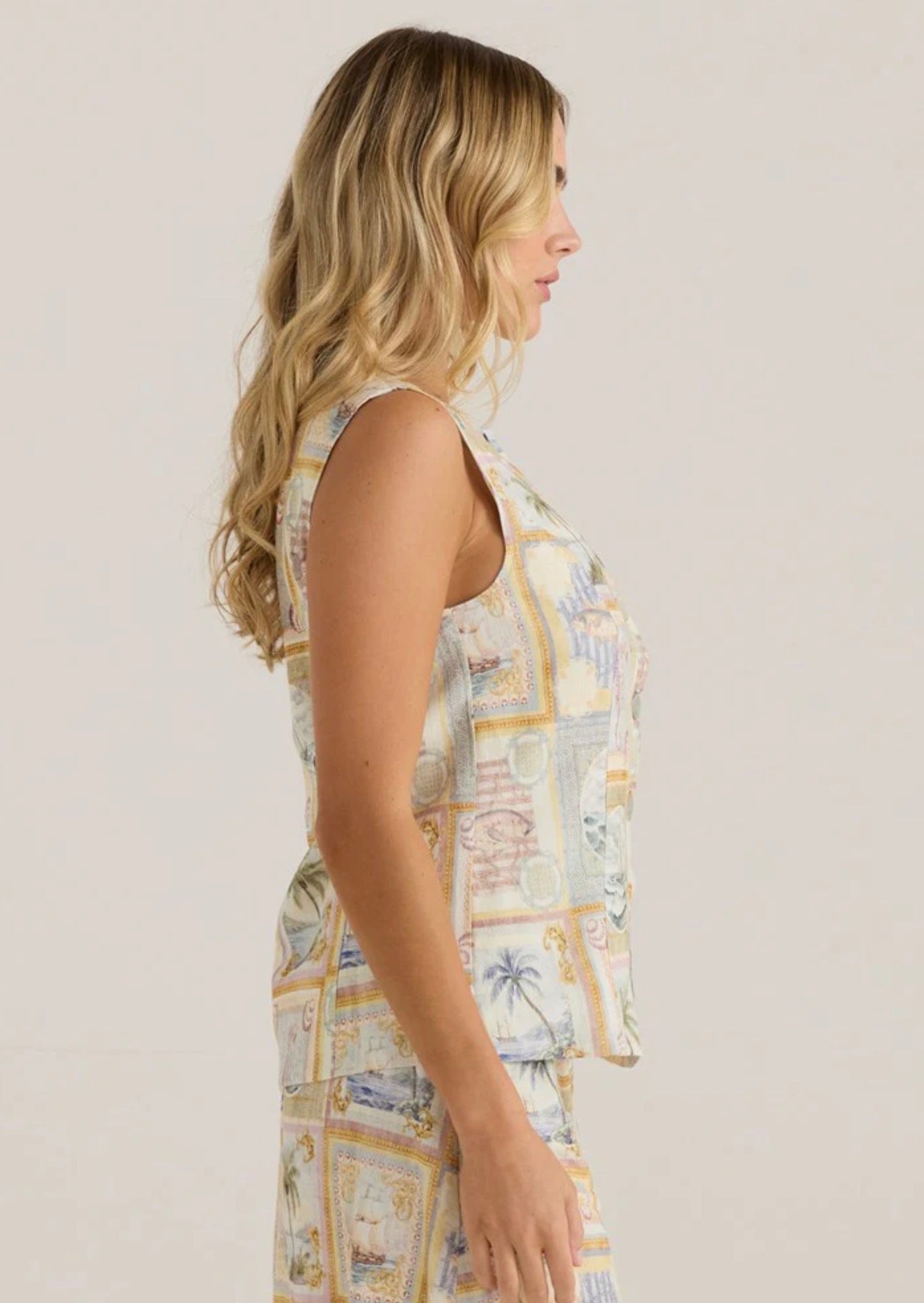 Reo Button Vest - Wayfarer Print