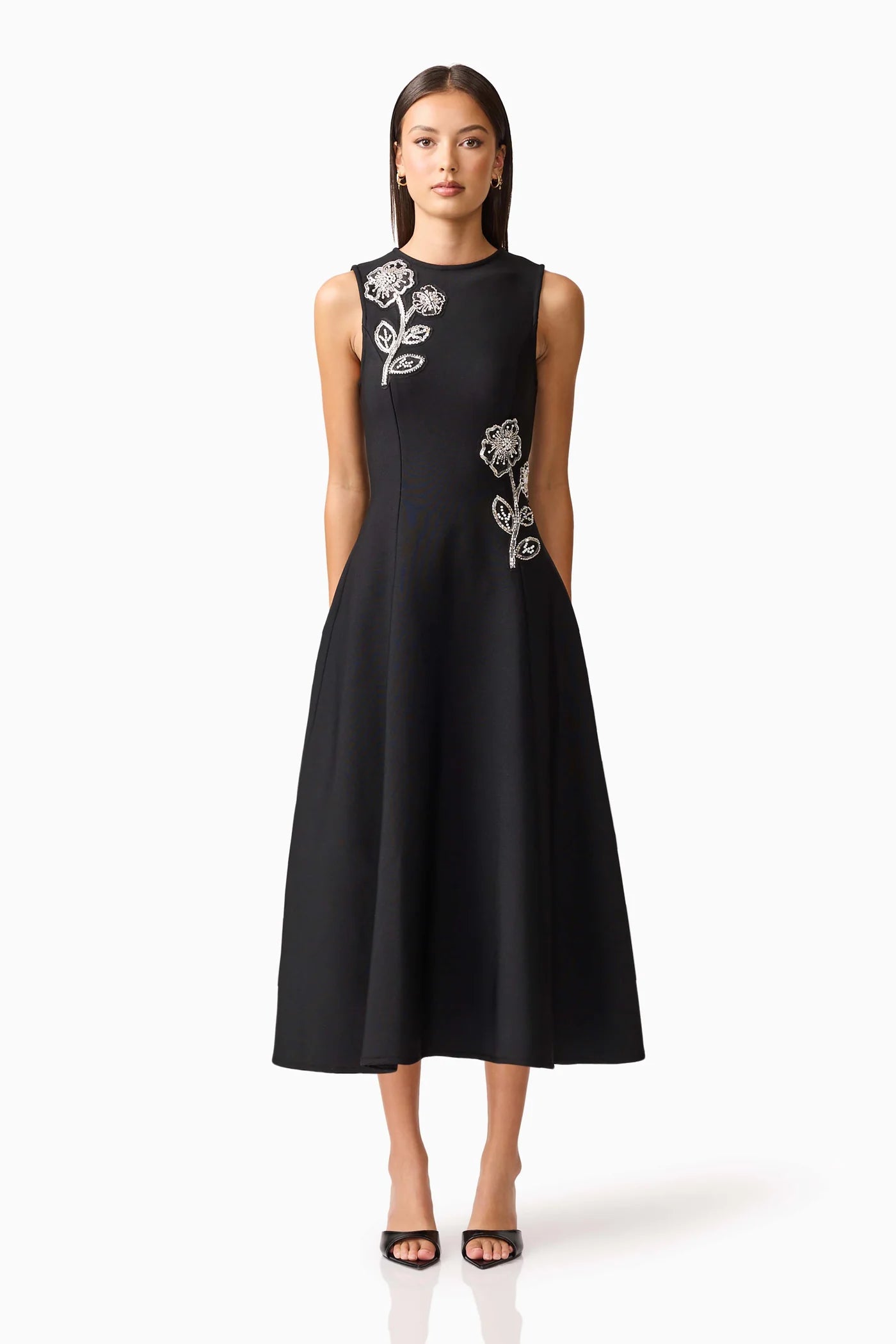 Soleil A-Line Midi Dress - Black