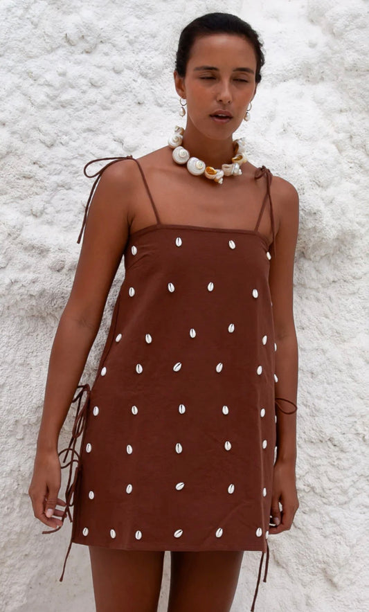 DEDE COWRIE SHELL BEADED DRESS