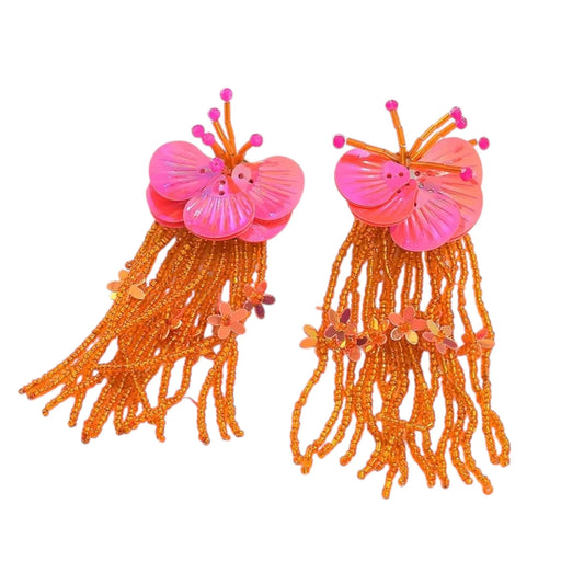 Pink + Orange Flower Statement Earrings