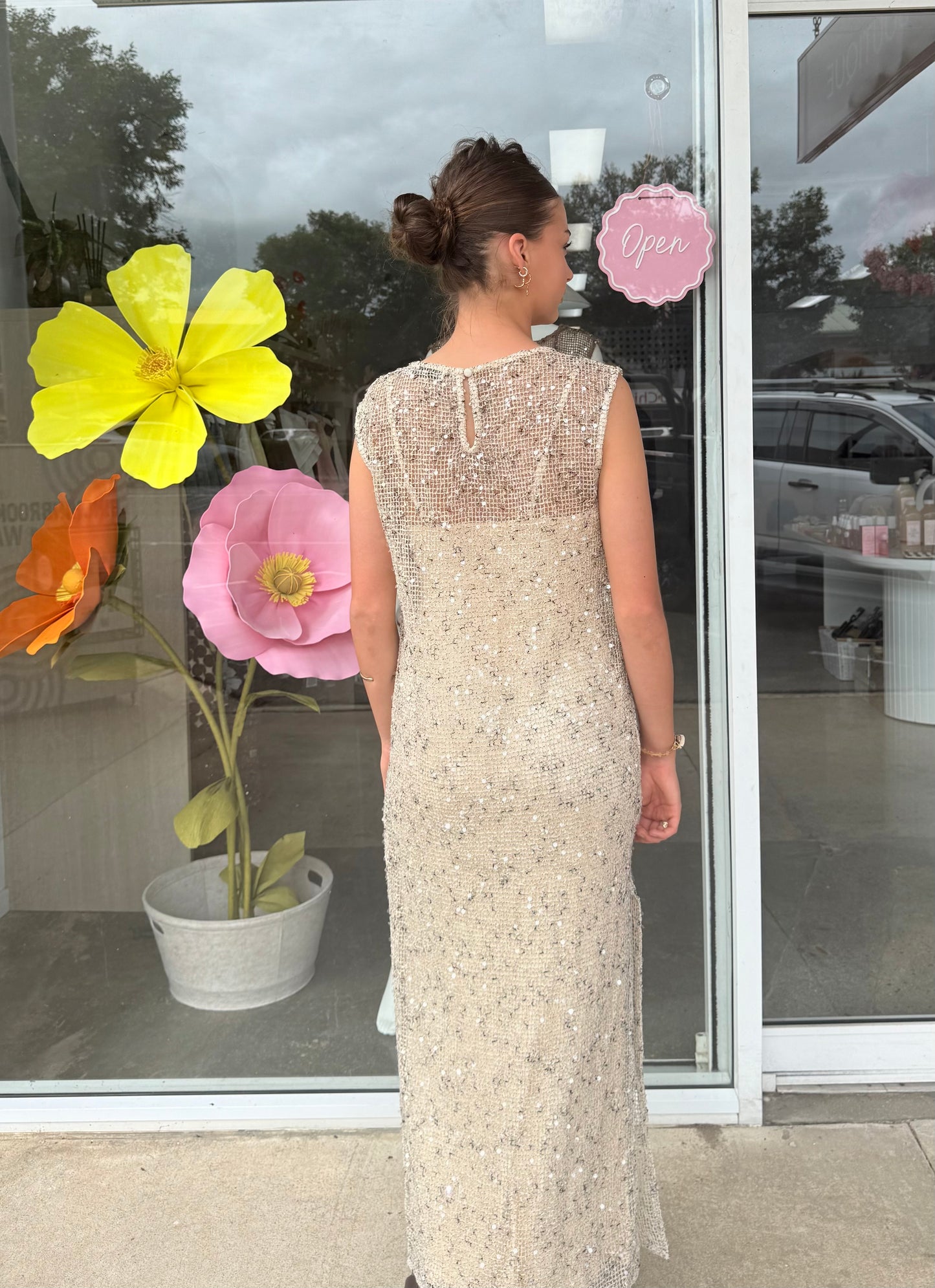 Golden Sequin Dress - cream