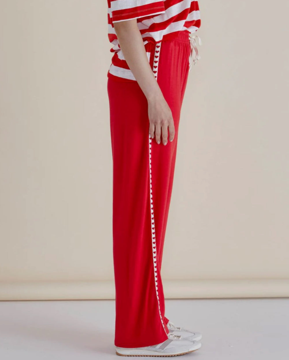 Evelyn Wide Leg Jogger - Red Trim