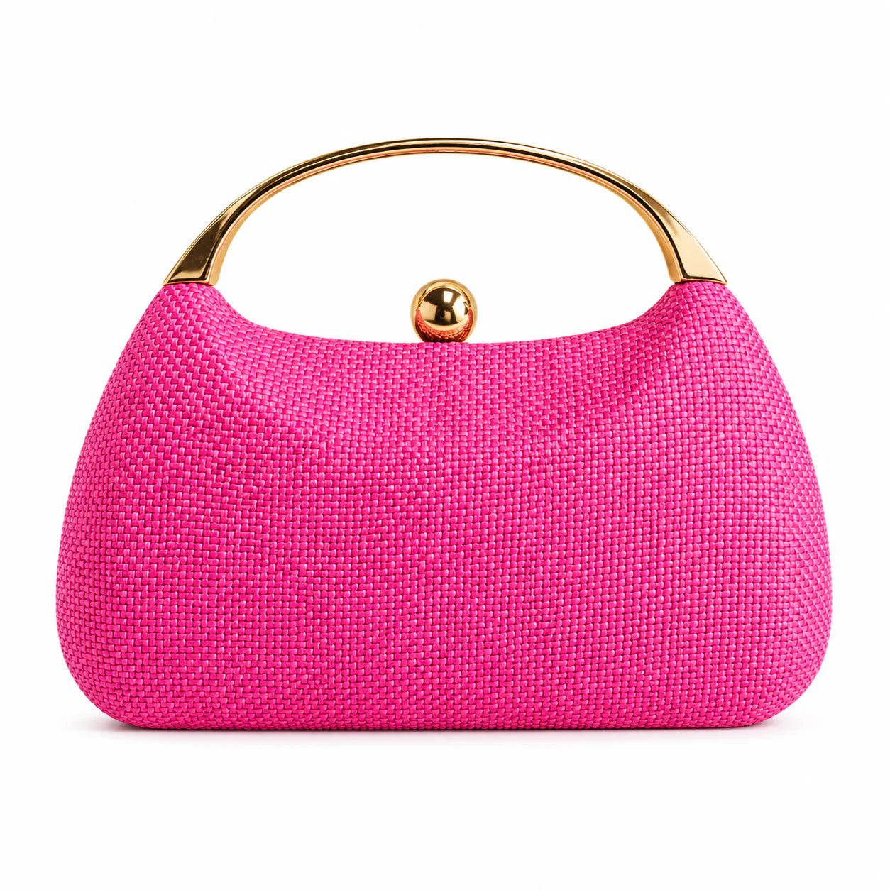 Hot Pink Raffia with Gold Top Handle