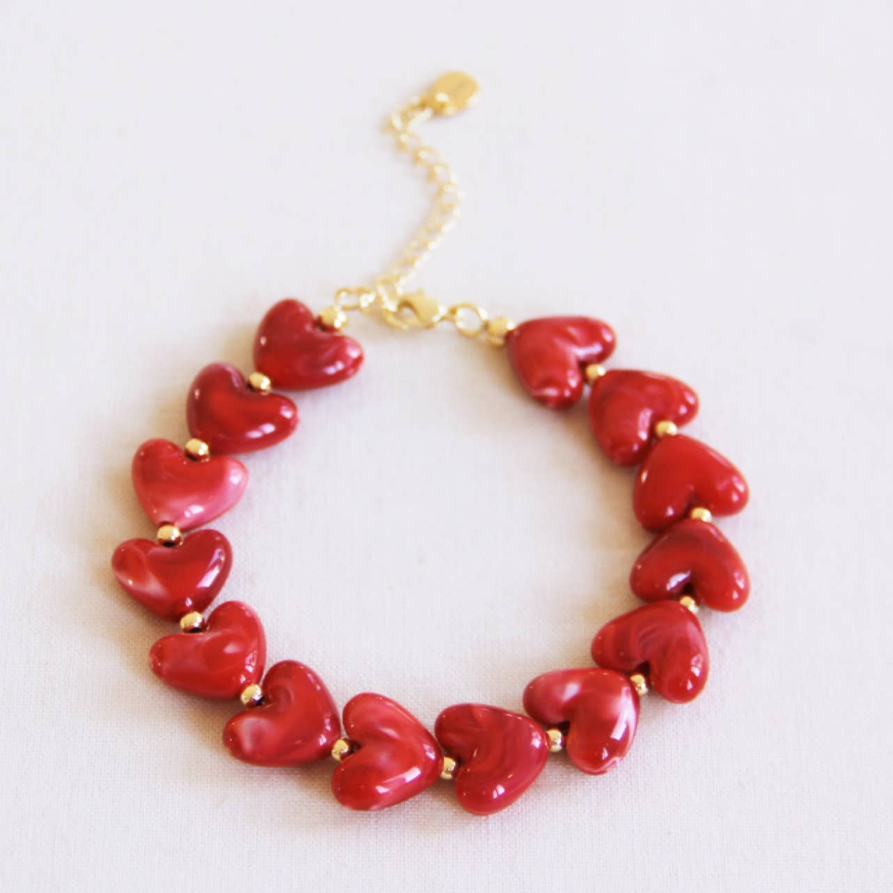 Resin heart bead bracelet XL - red