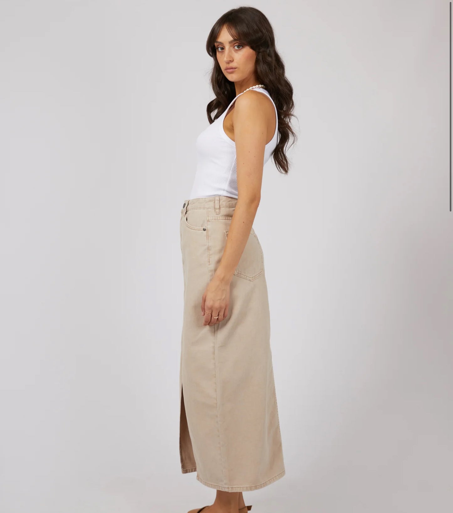 PIA DENIM MAXI SKIRT BEIGE