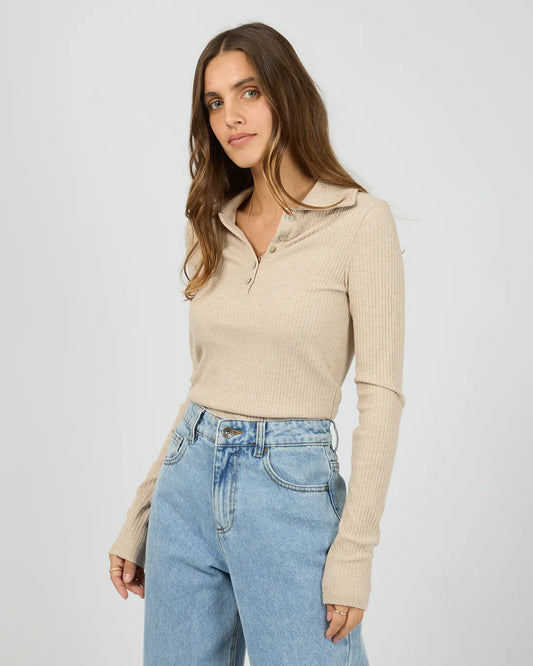 ARIA KNIT LONG SLEEVE TOP OAT