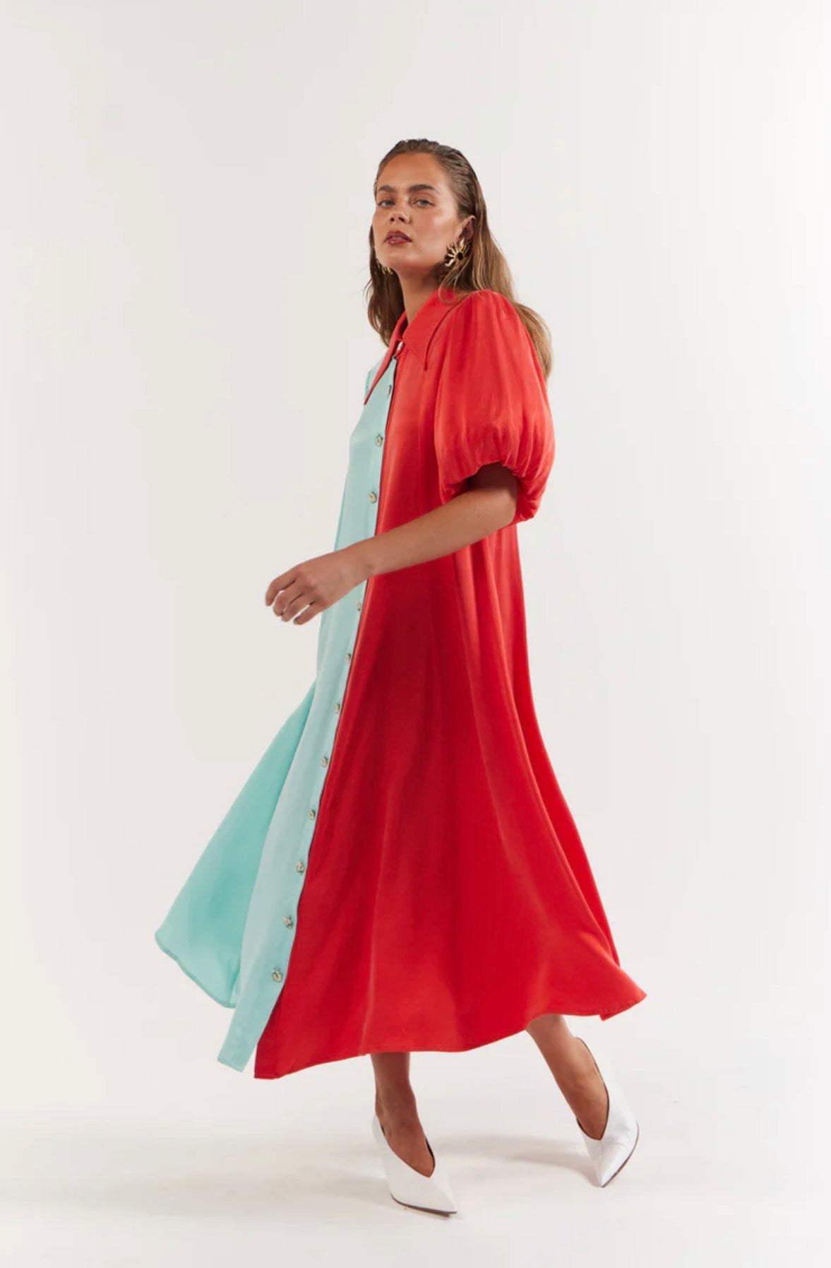 Peyton Midi Dress Tangerine Aqua
