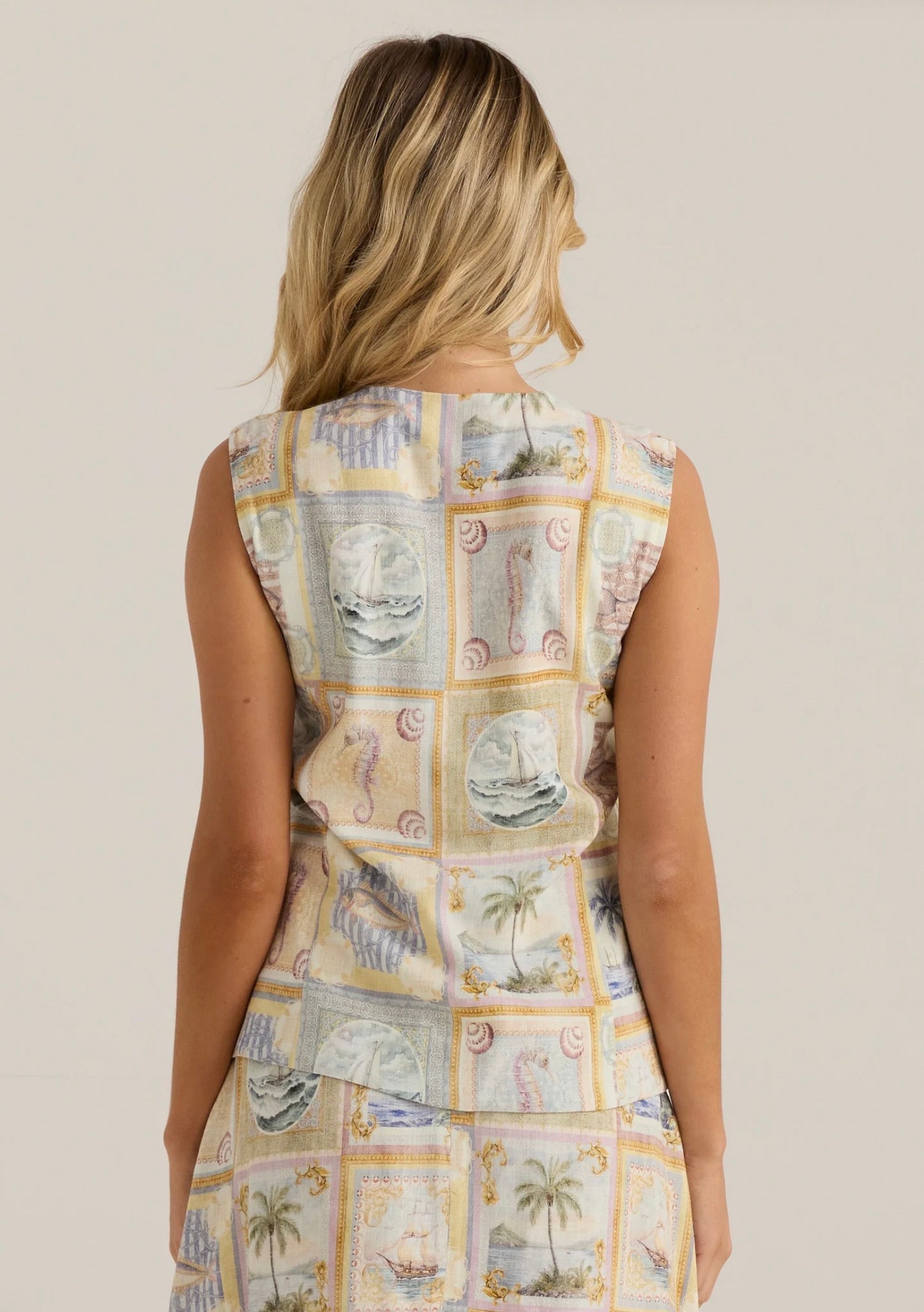 Reo Button Vest - Wayfarer Print