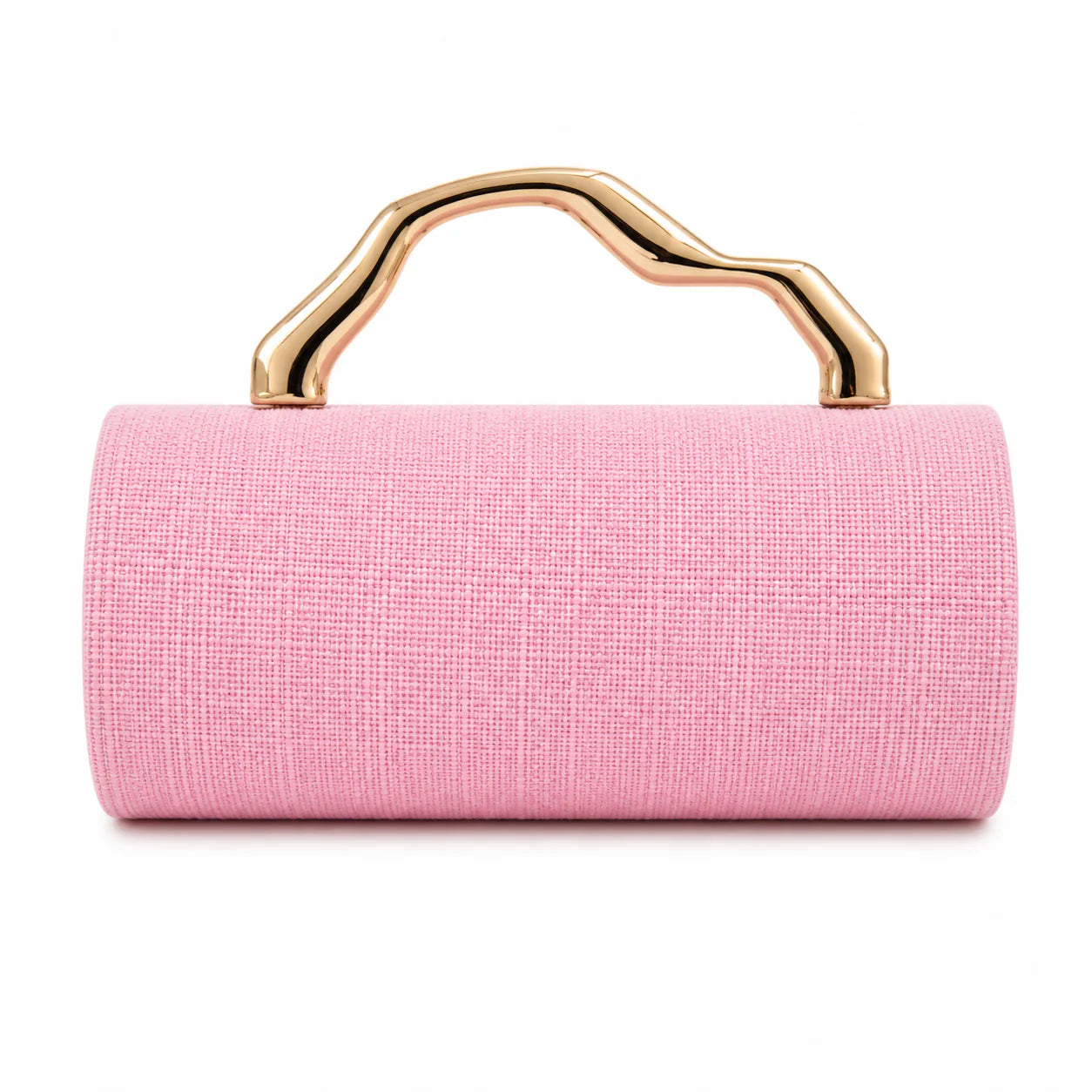 Pink Raffia Clutch with Gold Top Handle