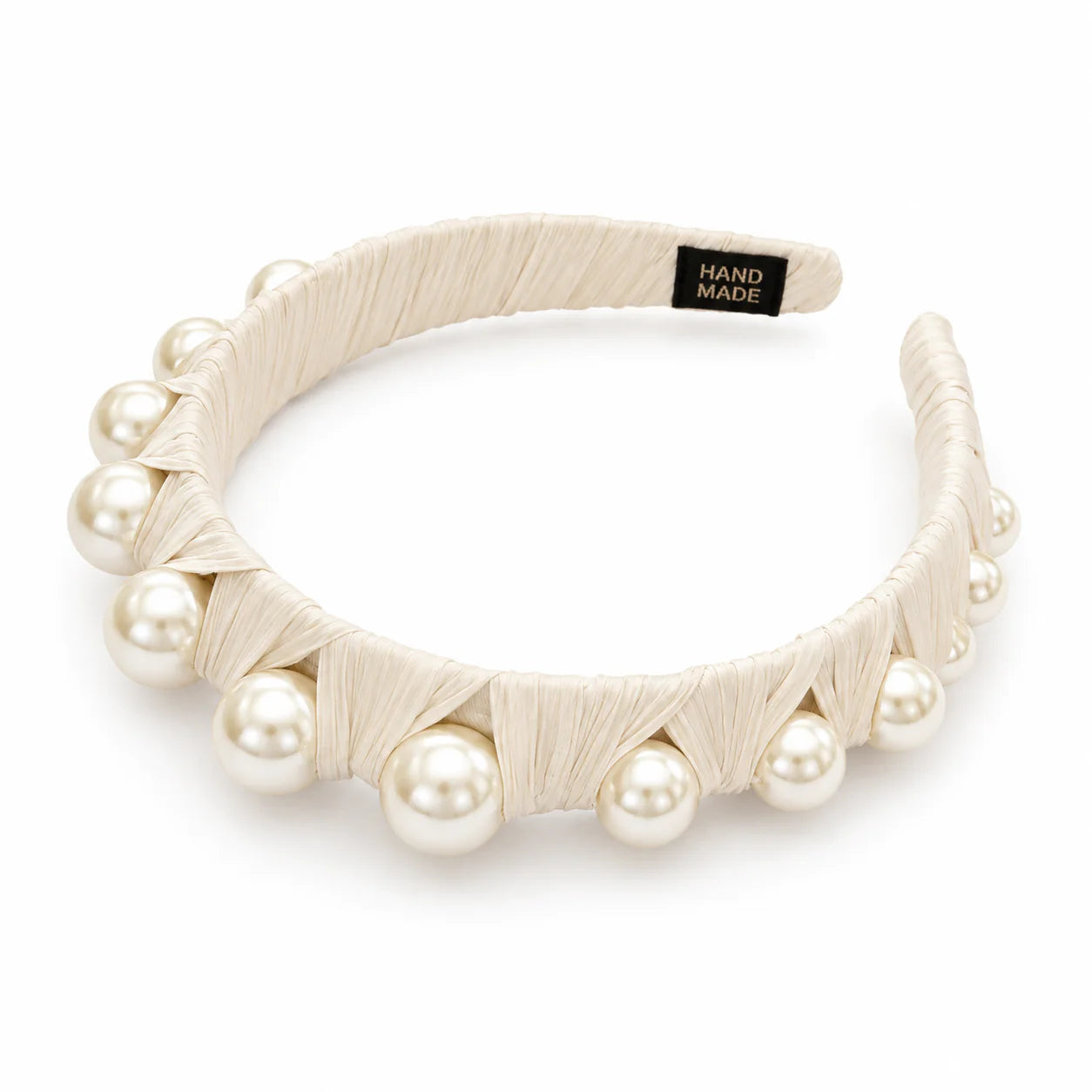 Kylie Velvet and Pearl Headband - Cream Satin