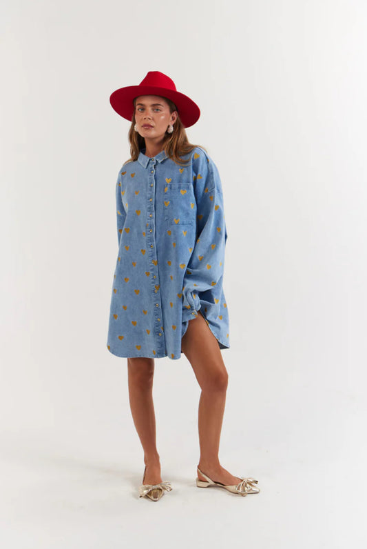 Clyde Shirt - Denim Hearts