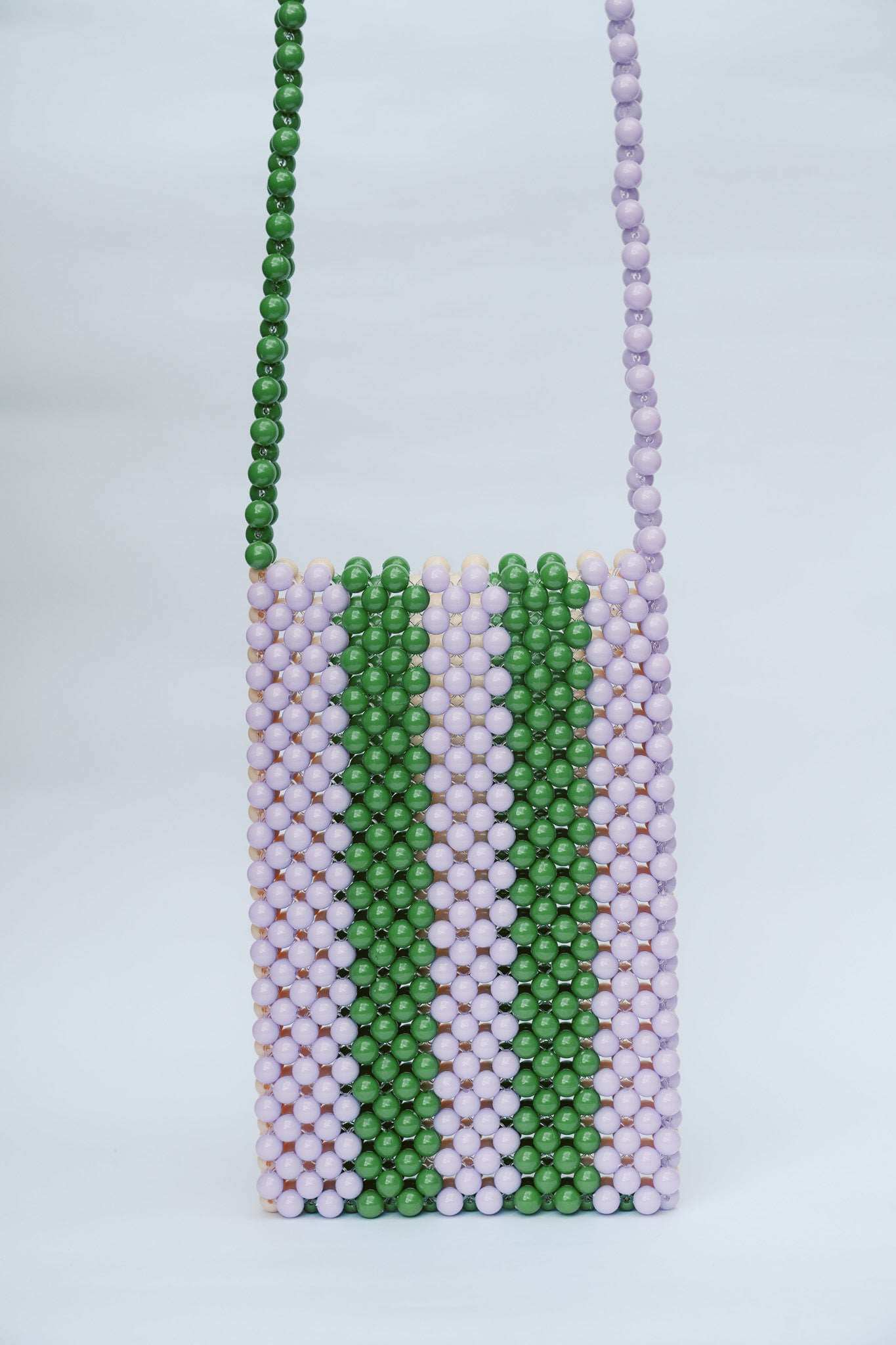 BEADED PHONE BAG - PURPLE/GREEN/CREAM