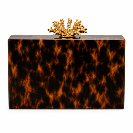 Acrylic Clutch - Tortoiseshell with Gold Coral Top