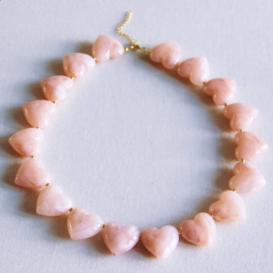 XL heart bead necklace - light pink