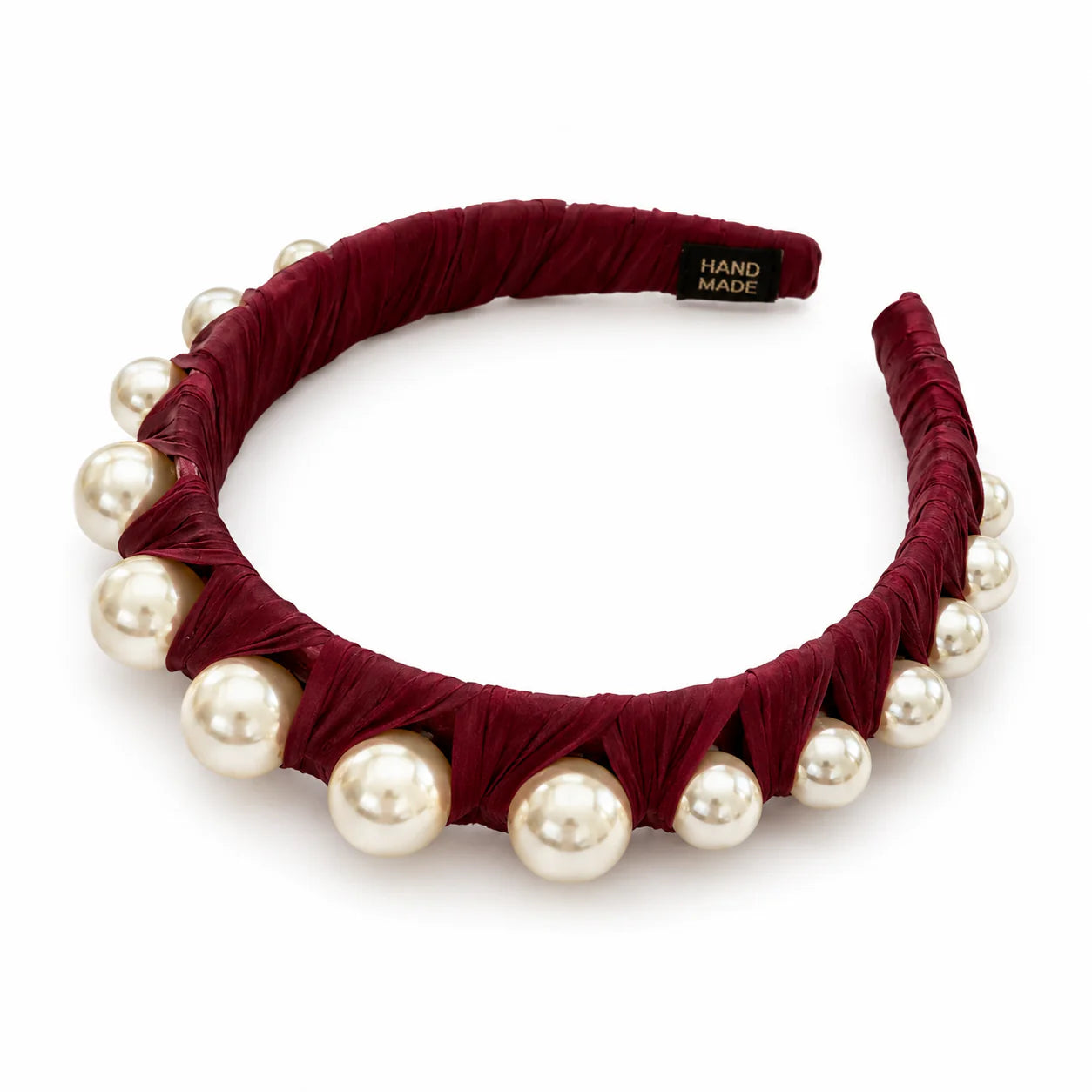 Kylie Velvet and Pearl Headband - Maroon Satin