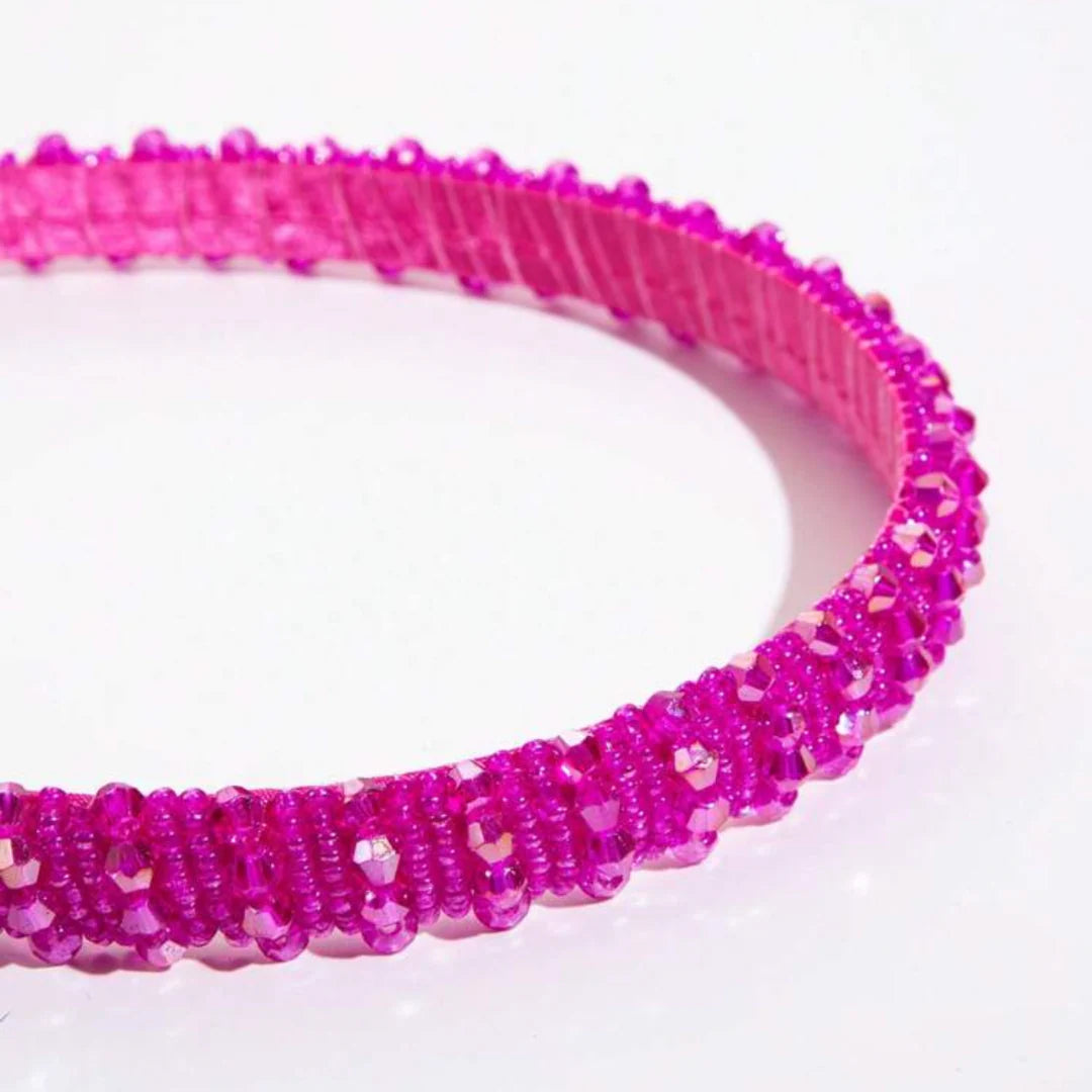 Nova Embellished Thin Crystal Headband, Hot Pink