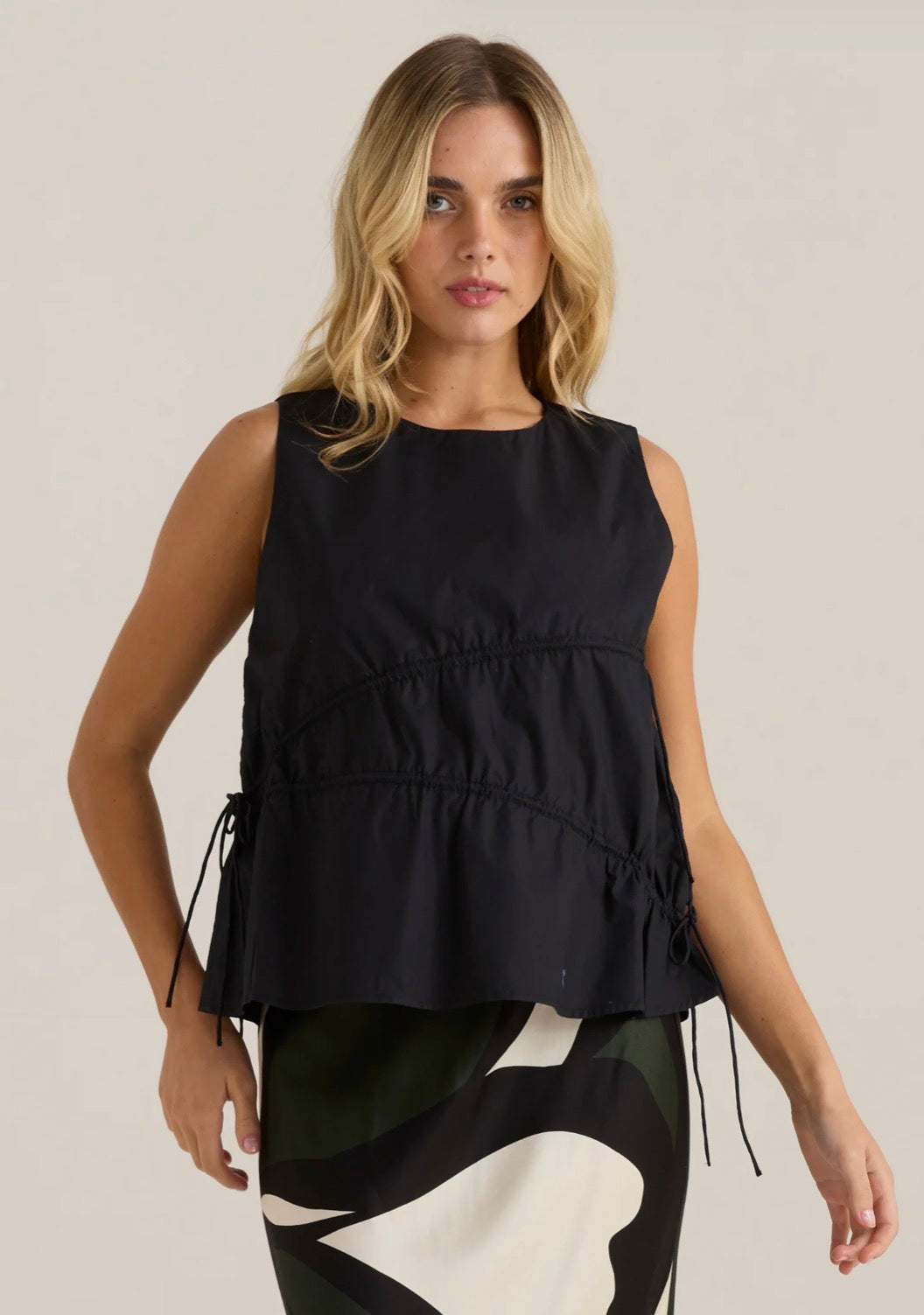 Elin Gathered Tie Top - Black