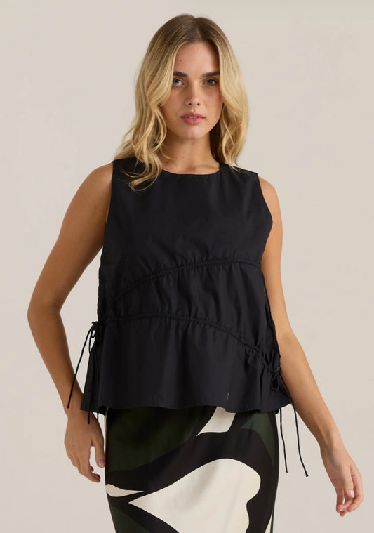 Elin Gathered Tie Top - Black