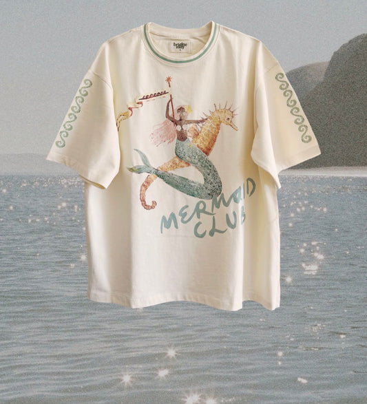 Mermaid Club Slouchy Tee / Cream & Sage - Adults