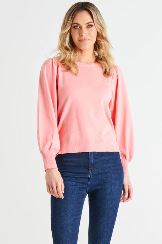 Charlotte Balloon Sleeve Knit Jumper - Pretty Pink