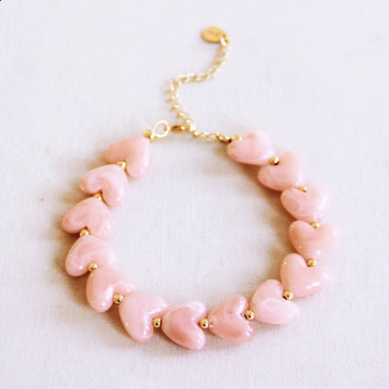 Resin heart bead bracelet XL - light pink