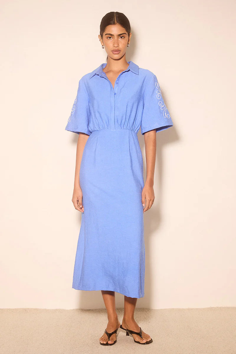 Zahra Embroided Midi Dress Oasis Blue